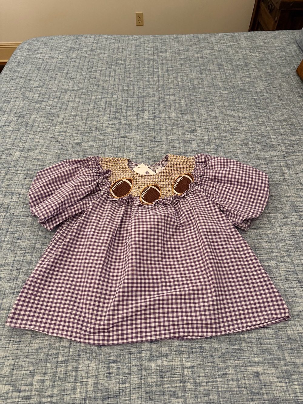 Women’s Purple and Gold Gingham Smocked Football Detail Blouse